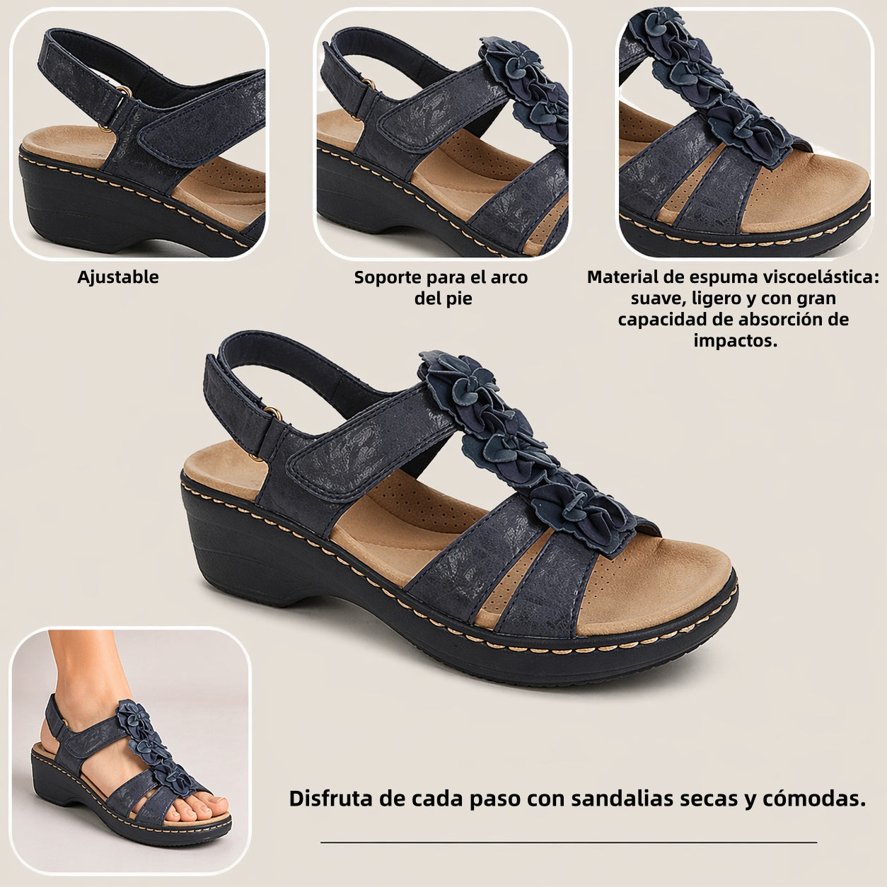 🔥 Sandalias ortopédicas de verano para mujer - Soporte para el arco, tacón plano - Ideales para quienes sufren de fascitis plantar - Caminar con facilidad, comodidad y sin dolor en cada paso ✅