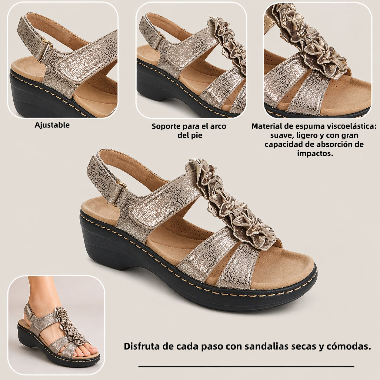 🔥 Sandalias ortopédicas de verano para mujer - Soporte para el arco, tacón plano - Ideales para quienes sufren de fascitis plantar - Caminar con facilidad, comodidad y sin dolor en cada paso ✅