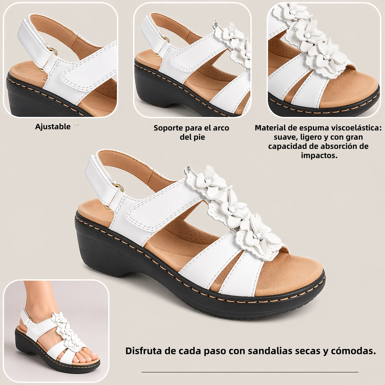 🔥 Sandalias ortopédicas de verano para mujer - Soporte para el arco, tacón plano - Ideales para quienes sufren de fascitis plantar - Caminar con facilidad, comodidad y sin dolor en cada paso ✅