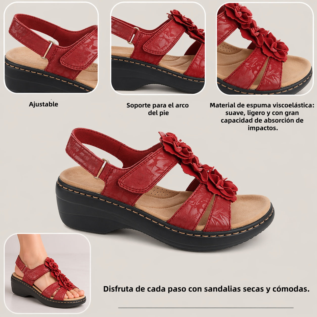 🔥 Sandalias ortopédicas de verano para mujer - Soporte para el arco, tacón plano - Ideales para quienes sufren de fascitis plantar - Caminar con facilidad, comodidad y sin dolor en cada paso ✅