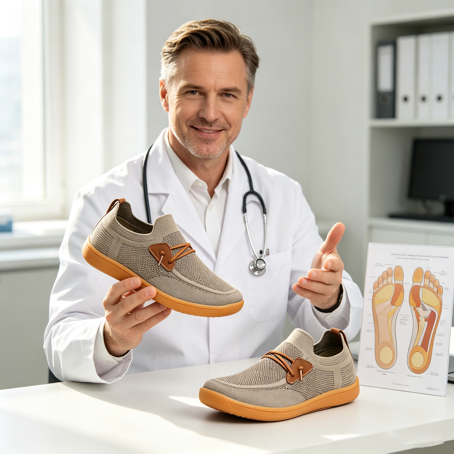 Ortopedyczne buty sportowe z siateczką — z podparciem łuku stopy, łagodzące ból; miękkie i amortyzujące.