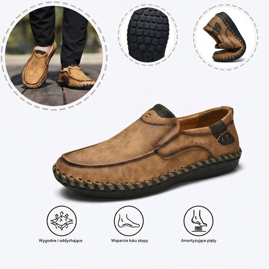 Wygodne buty ortopedyczne — ergonomiczne podparcie łuku stopy, łagodzące ból, szeroki krój, który nie uciska stóp.